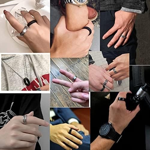 VELESAY 16Piezas Acero Inoxidable Anillos Hombre Plata Negro Anillo Vintage Cadena Anillos Conjunto Compromiso Promesa Boda Anillo Antiestres Hombre Anillo Unisex para Hombre Mujer Giratorio Anillo - Imagen 4