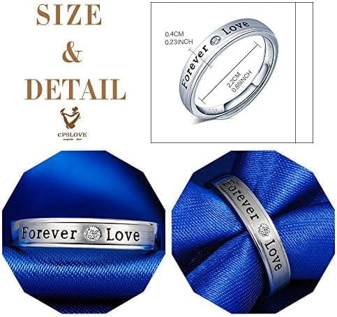 CPSLOVE Anillo de plata de ley 925 para pareja, anillos de boda, incrustaciones circón"forever love", tamaño ajustable, Anillo de compromiso - Imagen 3