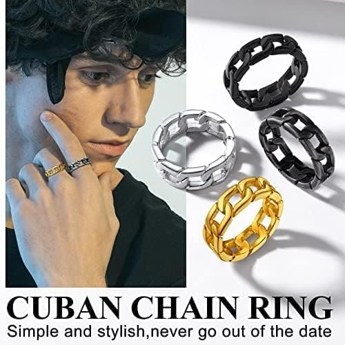 Richsteel Anillos Trenzados de Cadenas Cuabanas Color Platino/Dorado/Gris/Negro, Tallas 14.5-32.5 - Imagen 7