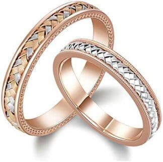 KnSam Anillo Oro Rosa de 18K, Tejido Forma Anillo de Confianza, Mujer Talla 21 y Hombre Talla 21 (Precio por 2 Anillos)