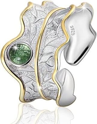 Lotus Fun Anillo de plata de ley 925 ajustable con hoja de peonía, hecho a mano, joyería de moda única, regalo para mujeres y niñas