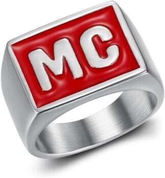 BOBIJOO JEWELRY - Anillo Motero MC Motor Club Anillo Discreto con Sello para Hombre 18x14mm Acero Inoxidable Rojo