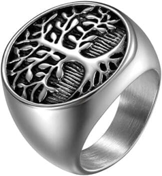 OIDEA Vintage Acero Inoxidable Biker Grabado Vida algodón Hombre Anillos, Anillos de Compromiso Anillo de Boda Banda Anillo, Negro Plata para Hombres – Ring tamaños 54 (17.2) hasta 71 (22.6)