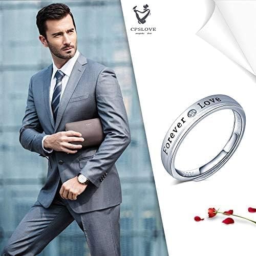 CPSLOVE Anillo de plata de ley 925 para pareja, anillos de boda, incrustaciones circón"forever love", tamaño ajustable, Anillo de compromiso - Imagen 7