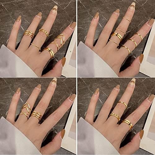 Adramata 15PCS Anillos para Nudillos de Oro y Plata para Mujer apilables Anillos de Acero Inoxidable para Mujer Conjunto de Anillos apilables de Moda Conjunto de Anillos Medios - Imagen 5