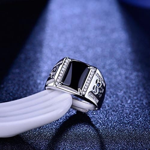 JIANGXIN Solitario para Hombre Anillo plata ley de Compromiso clásico de Bodas con Ágata negra,hecho a mano joyería única para Hombre?mejor regalo con Hermosa Caja de Regalo - Imagen 3