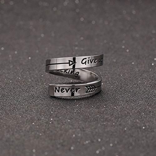 NewChiChi Anillo Inspirador, Anillos de Acero Inoxidable Grabados Keep Going,Joyería de Anillo Ajustable para Hombres y Mujeres - Imagen 6
