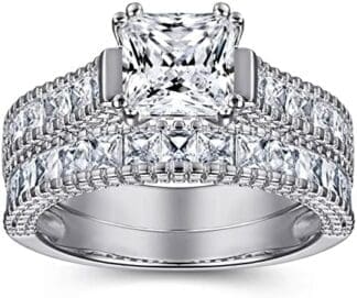Banemi Tous Anillo Plata, Anillo Chica de Zirconia Cúbica Anillo Doble Pareja Anillo de Joyería Talla 9,5-22