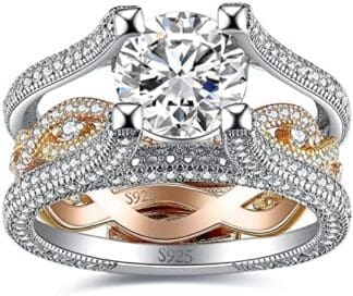 JewelryPalace Infinito Anillo Plata Mujer con Circonita,Anillo de Compromiso Plata de Ley 925 Apilable, Anillo Promesa Oro Rosa Diamante Simulado, Banda de Boda Conjunto para Novia