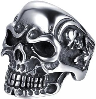 JewelryWe Anillo de Acero Inoxidable para Hombre, diseño de Calavera, Varias Tallas, con Bolsa de Regalo, Color Plateado y Negro