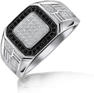 Personalizar Hombres Rectángulo Geométrico Micro Pave Halo Cuadrado Dos Tonos Blanco Negro Cz Cubic Zirconia Compromiso Signet Anillo Llamativo Para Hombres .925 Plata Esterlina Personalizable