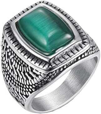 HIJONES Clásico Sencillo Cuadrado Piedra Anillo para Hombre Acero Inox