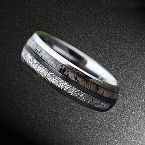 YAHOYA Moda 8mm Anillos de Acero Inoxidable Anillo de Boda de Compromiso Incrustación clásica Meteorito y patrón de Granito Anillos de Hombre alternativos - Imagen 6