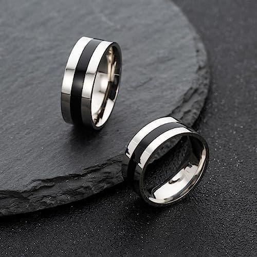 YAHOYA Anillos de acero inoxidable Anillos de boda clásicos de la alianza para mujeres Hombres Negro y color plata Color Anillos Pareja Joyería Promesa Banda - Imagen 4