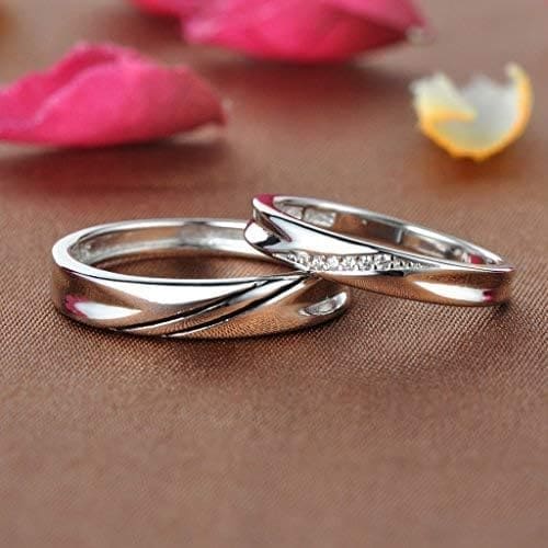 Infinite U Simple Wave de plata de ley 925 con circonita cúbica para parejas, anillo de compromiso, para aniversario. Tamaño: 15,40-20,02 mm - Imagen 3