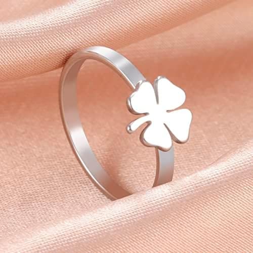 LIKGREAT Anillos de Trébol de Cuatro Hojas para Mujeres Niñas Anillos del Día de San Patricio Anillo de Trébol en Forma de Corazón Amuleto de la Buena Suerte Joyería de Acero Inoxidable - Imagen 4