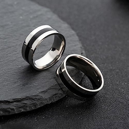YAHOYA Anillos de acero inoxidable Anillos de boda clásicos de la alianza para mujeres Hombres Negro y color plata Color Anillos Pareja Joyería Promesa Banda - Imagen 5