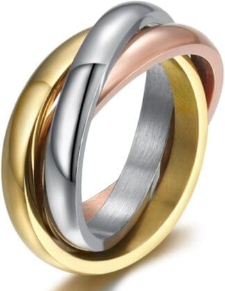 BOBIJOO JEWELRY - Anillo Mujer Hombre 3 Anillos entrelazados Acero Chapado en Oro Dorado PVD Plata Amarillo Rosa Boda Alianza