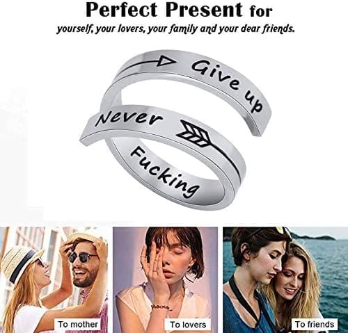 NewChiChi Anillo Inspirador, Anillos de Acero Inoxidable Grabados Keep Going,Joyería de Anillo Ajustable para Hombres y Mujeres - Imagen 7