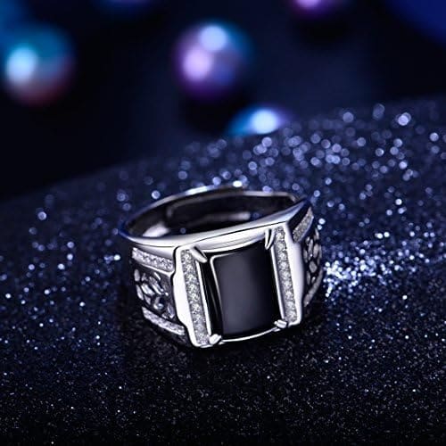 JIANGXIN Solitario para Hombre Anillo plata ley de Compromiso clásico de Bodas con Ágata negra,hecho a mano joyería única para Hombre?mejor regalo con Hermosa Caja de Regalo - Imagen 2