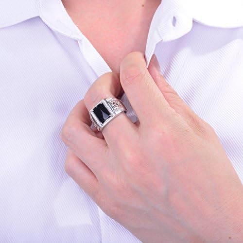 JIANGXIN Solitario para Hombre Anillo plata ley de Compromiso clásico de Bodas con Ágata negra,hecho a mano joyería única para Hombre?mejor regalo con Hermosa Caja de Regalo - Imagen 4