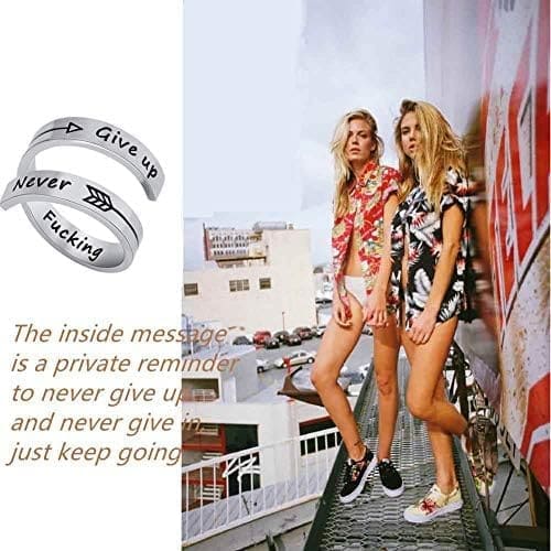 NewChiChi Anillo Inspirador, Anillos de Acero Inoxidable Grabados Keep Going,Joyería de Anillo Ajustable para Hombres y Mujeres - Imagen 2