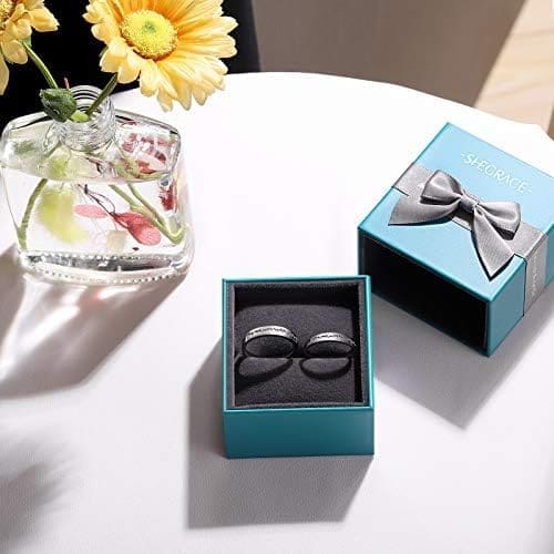 SHEGRACE Par de Anillos de Pareja en Plata de Ley 925 con Grabado Esmerilado y Anillos de Compromiso de Circonio 3A, Ajustables, Regalo para Amantes - Imagen 6
