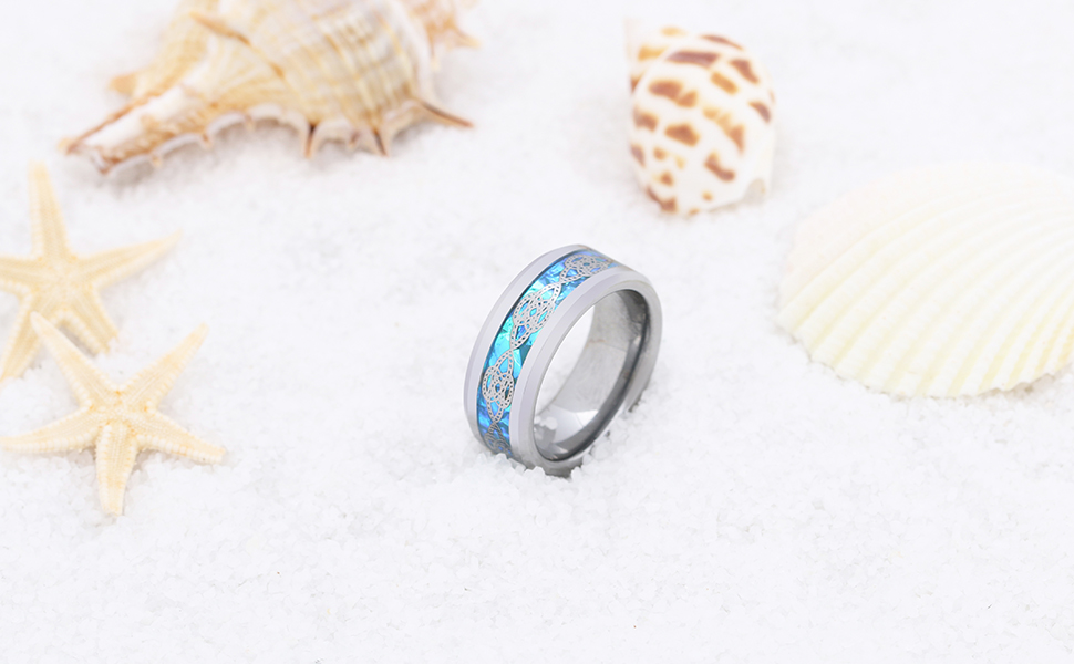 Anillos de boda Galani, color azul y plateado, con nudo celta, para hombre y mujer, con ópalo sintético 