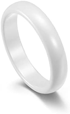 Whoiy Anillo Compromiso Sencillo, Anillo Ceramica Blanco con Blanco Anillo Liso Regalo de Joyería de Anillo para Hombres Mujeres