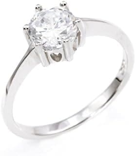 Silverly Mujer Anillo en Plata de Ley .925 de Compromiso con Circonita Zirconia Cúbica 8 mm