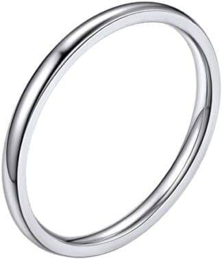 Anillo Acero Inoxidable Mujer Hombre 2 mm, Anillos Mujer Hombre de Tamaño 27,5, Anillos Mujeres Hombres Color Plateado, Anillos para Parejas Hipoalergénico ?Compromiso Boda Aniversario