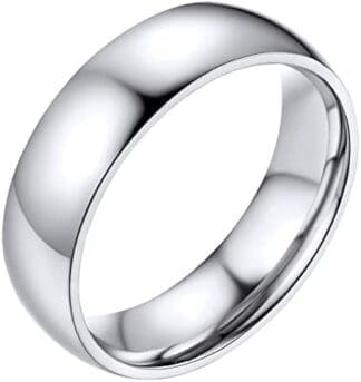 Anillo para Hombre Mujer de Acero Inoxidable 6 mm, Anillo Mujeres Hombres Simple de Color Plateado, Anillo Pareja de Moda Tamaño 19,75, Anillo Regalo para Compromiso Boda Aniversario
