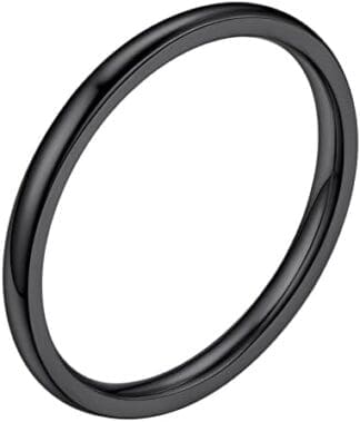 Anillos Mujer Hombre de Tamaño 25, Anillo Acero Inoxidable Mujer Hombre 2 mm, Anillos Mujeres Hombres Simple de Color Negro, Anillos para Parejas de Moda ?Compromiso Boda Aniversario