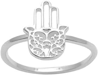 Silverly Anillo Mujeres en Plata de Ley .925 Afiligranado Hamsa Mano Fátima Símbolo Protección
