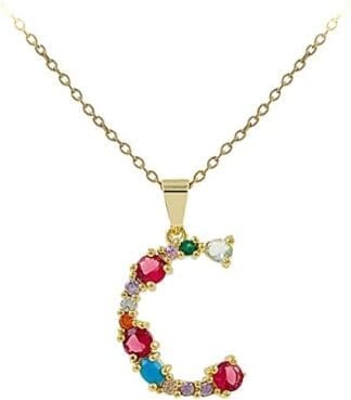 ENTREPLATA Collar Acero Inoxidable Antialergico Dorado con Colgante Letra Mayuscula con Circonitas de Colores. Gargantilla Chapado Oro 24 k. Iniciales Letras