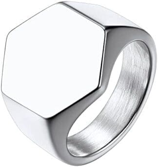 Richsteel Guardar Foto Nombres Anillos Grandes Hexágonos para Amistad Pareja Familia, Sello Anillos Lisos y Livianos, Tallas y Colores Variados