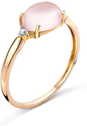 Miore Anillo para mujer de 0,02 quilates con piedras preciosas, cuarzo rosa y 2 diamantes, anillo de oro rosa de 9 quilates/oro 375 - Imagen 2