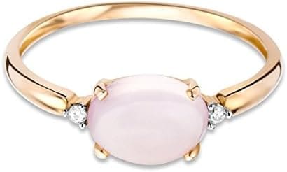 Miore Anillo para mujer de 0,02 quilates con piedras preciosas, cuarzo rosa y 2 diamantes, anillo de oro rosa de 9 quilates/oro 375 - Imagen 3