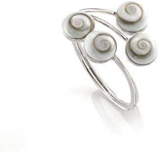 Silverly Anillo Ajustable Mujer de Plata .925 con Ojo de Shiva Concha Blanca Caracol