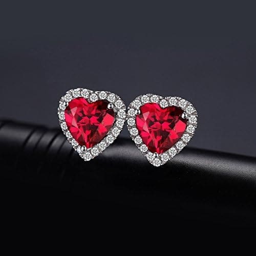 JewelryPalace Halo Pendientes Mujer Plata Oro 14k Oro Rosa, Corazón del Océano Pendientes de Tuerca 3.8ct Rubí Creado Rojo, Pendientes Pequeños Mujer Romántico Piedra, Pendientes Niña Joyas - Imagen 3