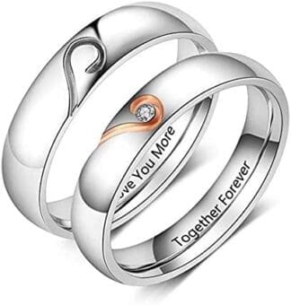 XiXi Anillos para Parejas Personalizados Compromiso Regalo Mujer y Hombre Corazon Anillo Grabado Acero Inoxidable Regalo para Aniversario Día de San Valentín