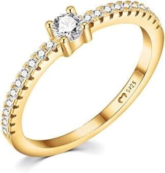 Anillos de mujer en plata de ley con brillante central. Anillo plata mujer con acabado plateado o dorado. Joyería mujer ideal para parejas, regalo para madres, amigas... Anillos para parejas