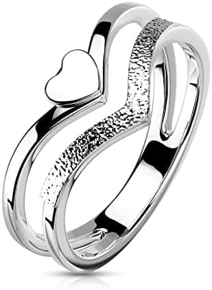 Paula & Fritz® Anillo de mujer doble corazón de acero quirúrgico 316L, tamaño 49 (15,6) - 59 (18,8), oro y plata, anillo para hombre, anillo de pareja, anillo de boda