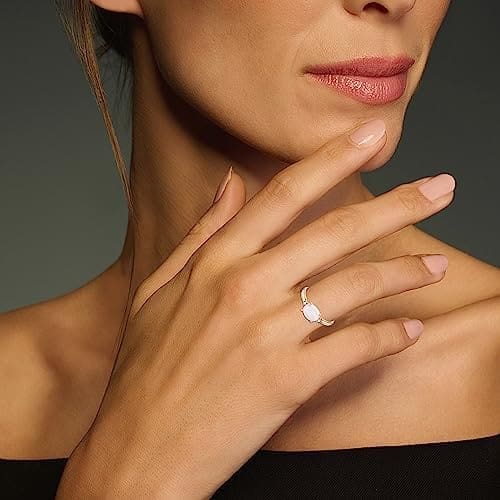 Miore Anillo para mujer de 0,02 quilates con piedras preciosas, cuarzo rosa y 2 diamantes, anillo de oro rosa de 9 quilates/oro 375 - Imagen 5