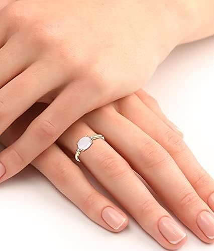 Miore Anillo para mujer de 0,02 quilates con piedras preciosas, cuarzo rosa y 2 diamantes, anillo de oro rosa de 9 quilates/oro 375 - Imagen 4