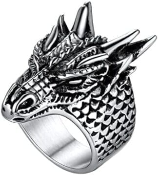 U7 Anillo Punk Cabeza de Dragón para Hombres Joyería Gótica Hip Hop para Jovenes Rock Anillo Ancho Acero Inoxidable 316L de Dedos Animales Gigantes Dominantes
