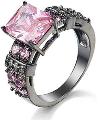 Banemi Anillo de Compromiso Bañado de Oro Mujer, Anillo de Compromiso Negro Forma Radiante Zirconia Cúbica Chapada en Oro Anillo de Joyería para Mujeres Talla 12-22