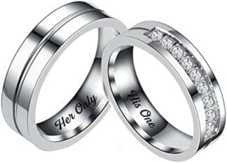 ANAZOZ Anillo de Pareja Acero Inoxidable,Anillos Mujer y Hombre Compromiso Plata con 6MM Her Only His One