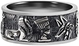 Anillo Ojo de Horus de Plata de Ley 925 para Hombre, Antiguo Egipto Pirámides Dioses Alivio Amuleto Anillo, Joyería Pagana de Letras Personalizadas con Láser