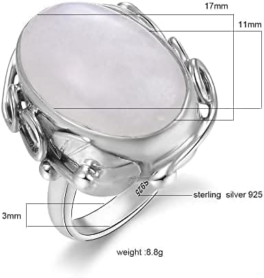 XJruixi Anillos de Piedra Lunar Natural para Hombres y Mujeres Anillo de joyería de Plata esterlina 925 con Piedras Grandes 11x17MM Piedras Preciosas ovaladas Regalos al por Mayor - Imagen 6